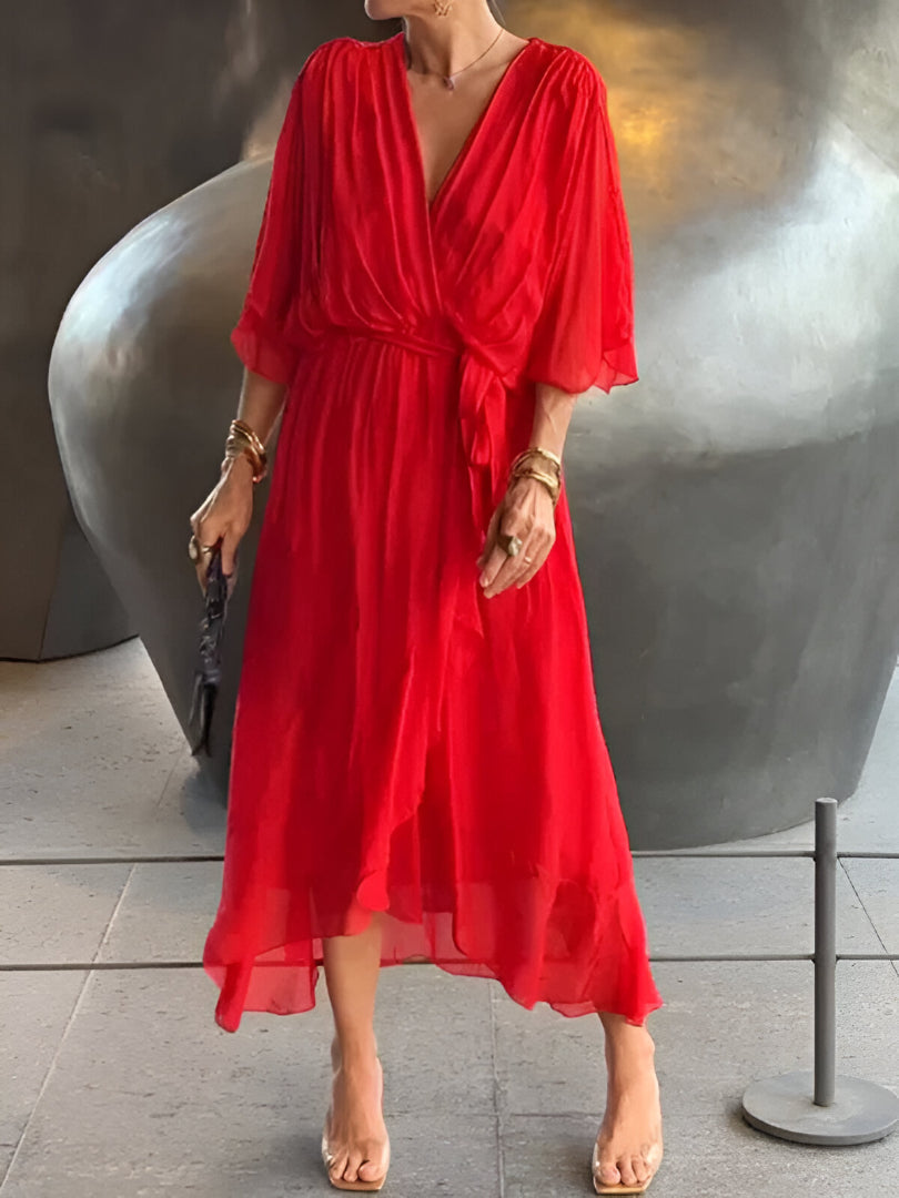 Gretel – Zeitloses Maxikleid mit V-Ausschnitt und fliessendem Schnitt