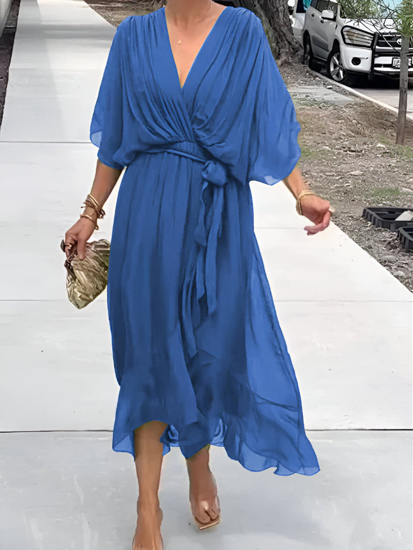 Gretel – Zeitloses Maxikleid mit V-Ausschnitt und fliessendem Schnitt