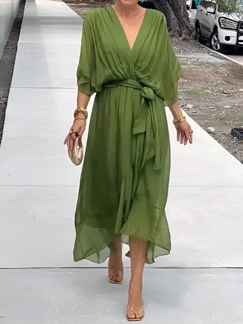 Gretel – Zeitloses Maxikleid mit V-Ausschnitt und fliessendem Schnitt
