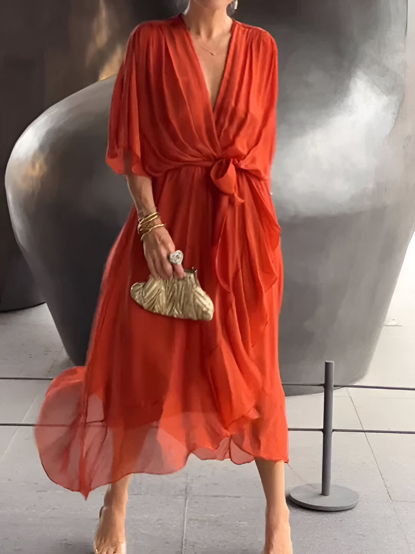 Gretel – Zeitloses Maxikleid mit V-Ausschnitt und fliessendem Schnitt