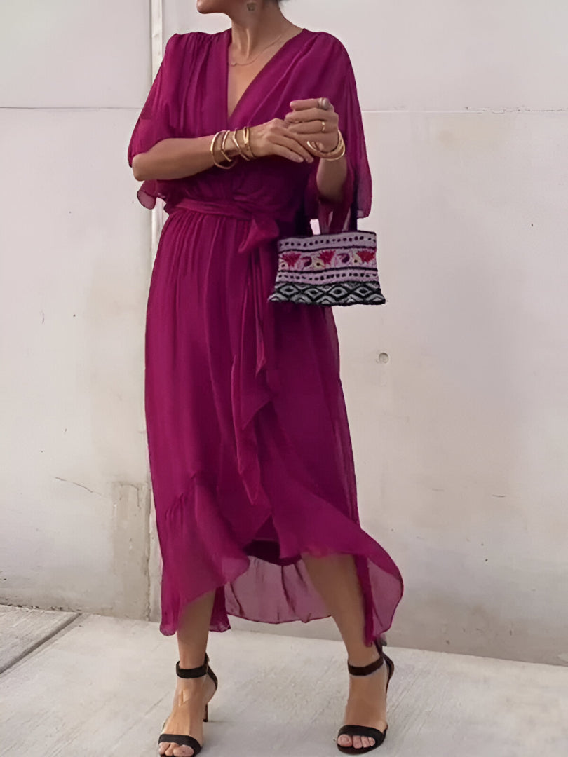 Gretel – Zeitloses Maxikleid mit V-Ausschnitt und fliessendem Schnitt