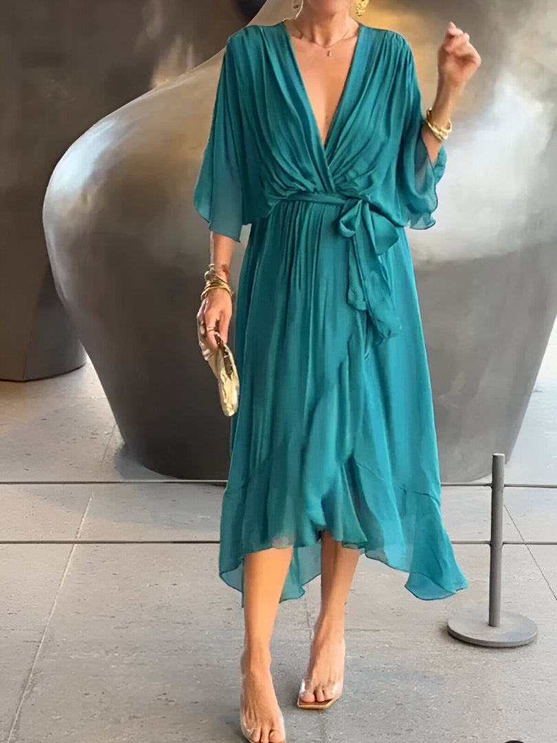 Gretel – Zeitloses Maxikleid mit V-Ausschnitt und fliessendem Schnitt