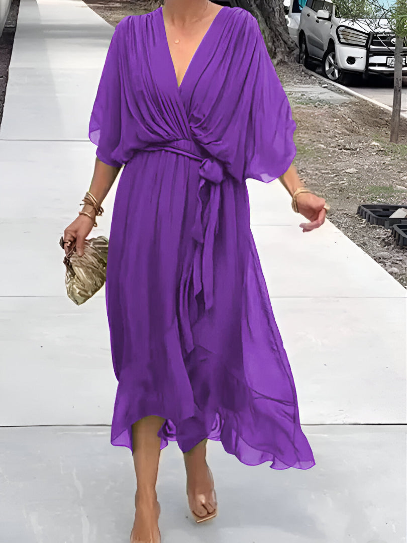 Gretel – Zeitloses Maxikleid mit V-Ausschnitt und fliessendem Schnitt