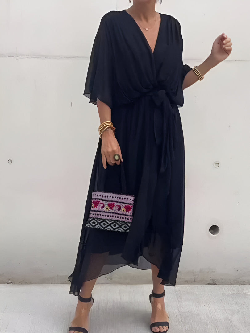 Gretel – Zeitloses Maxikleid mit V-Ausschnitt und fliessendem Schnitt