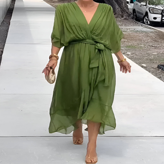 Gretel – Zeitloses Maxikleid mit V-Ausschnitt und fliessendem Schnitt