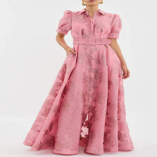 Vera – Elegantes Maxikleid mit Puffärmeln und tailliertem Schnitt