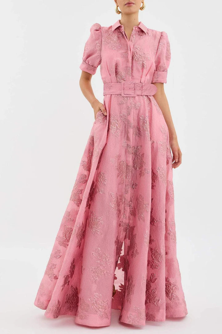 Vera – Elegantes Maxikleid mit Puffärmeln und tailliertem Schnitt